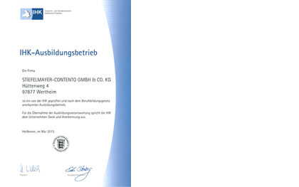 Stiefelmayer-Contento ist IHK-Ausbildungsbetrieb